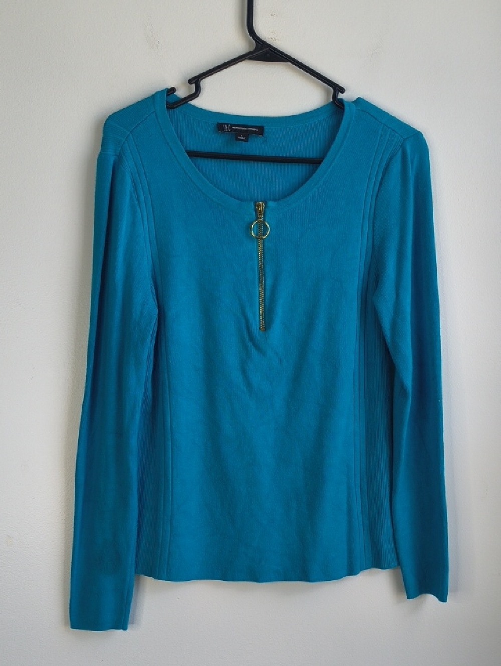 INC International Concepts Teal Long-Sleeve Ring-Zip Top